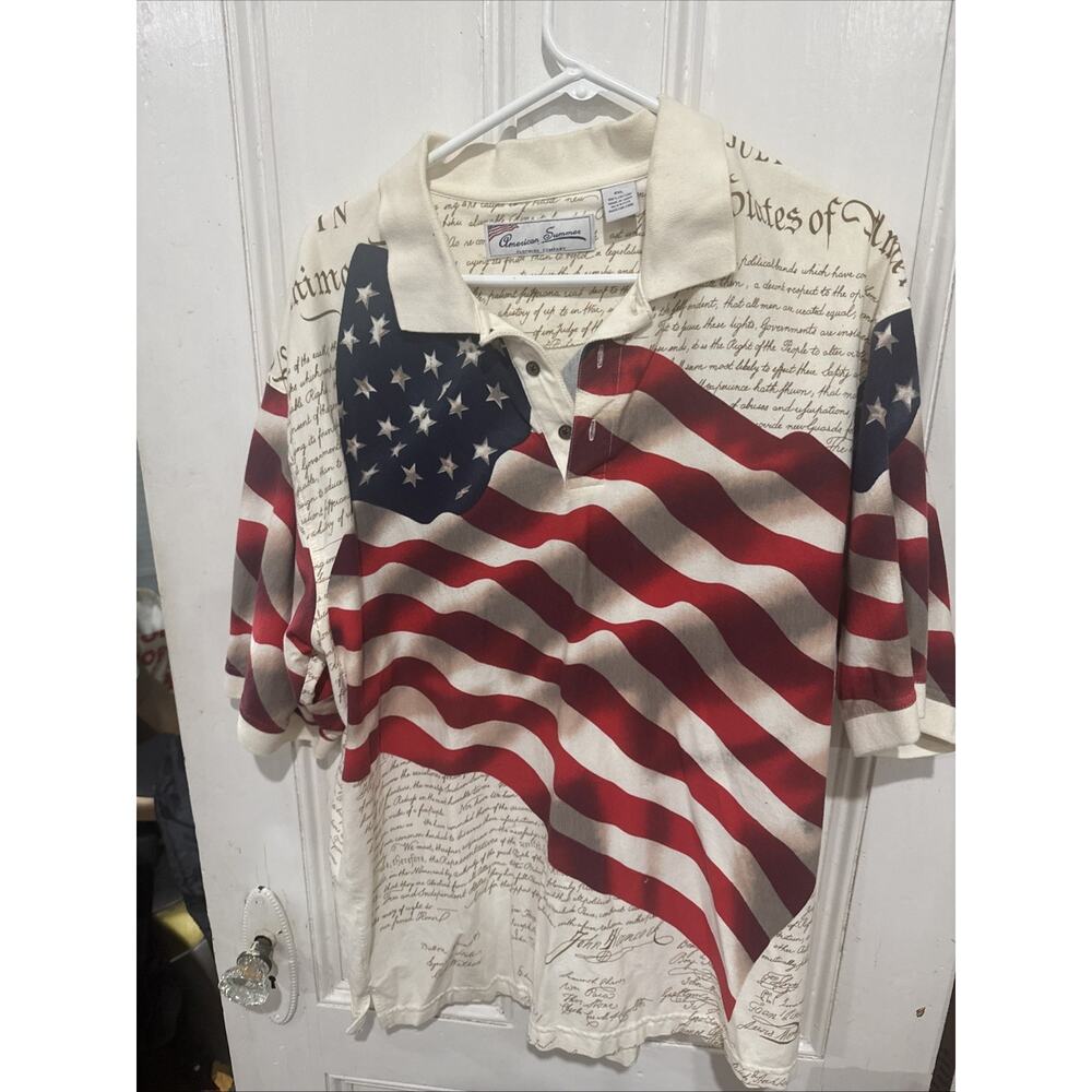 Vintage American Flag Polo Shirt XXL Patriotic USA All Over Print Cotton